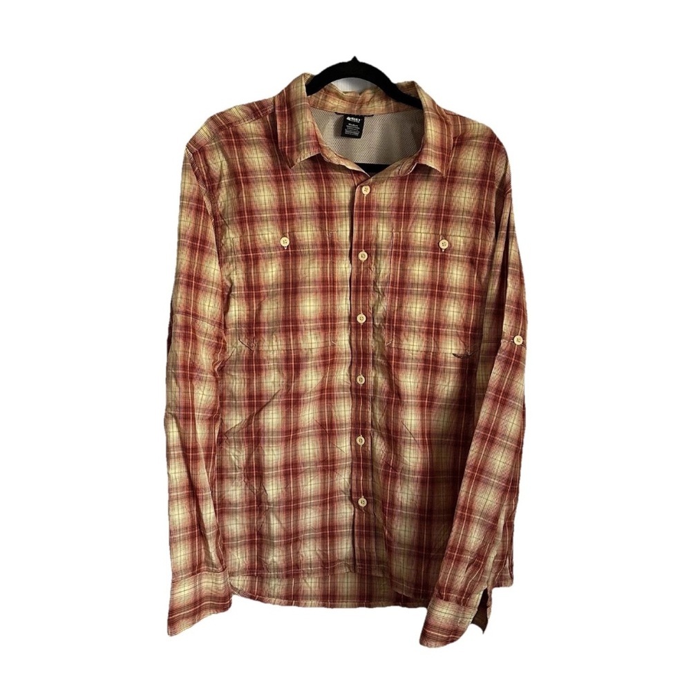 REI Co Op Mens M Vented Plaid Shirt Outdoor Performance Hiking Fishing Gorpcore